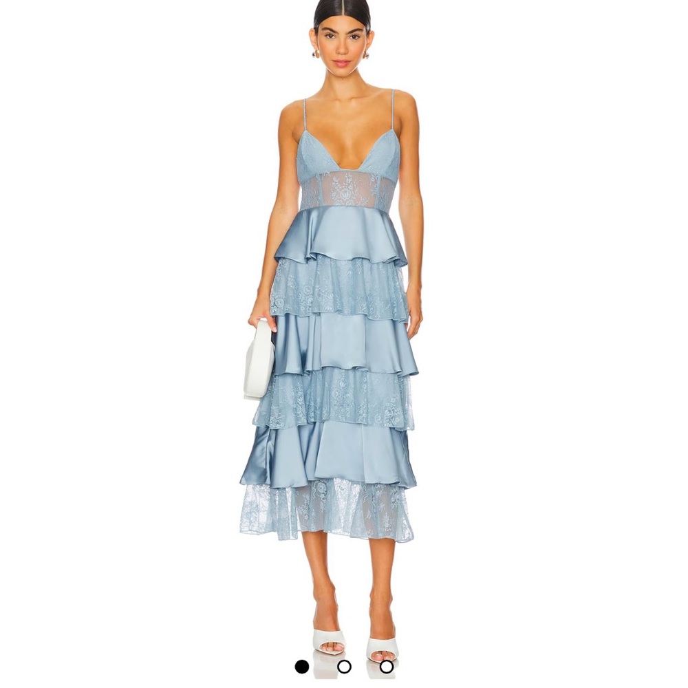 WeWoreWhat Lace Tiered Midi Dress in Blue